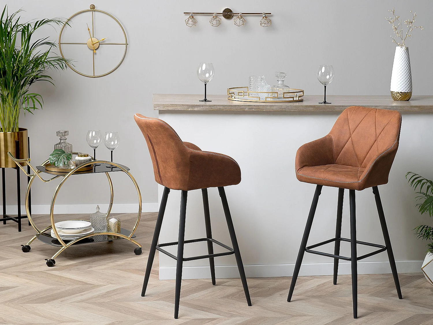 Lot de 2 chaises de bar DARIEN Marron doré
