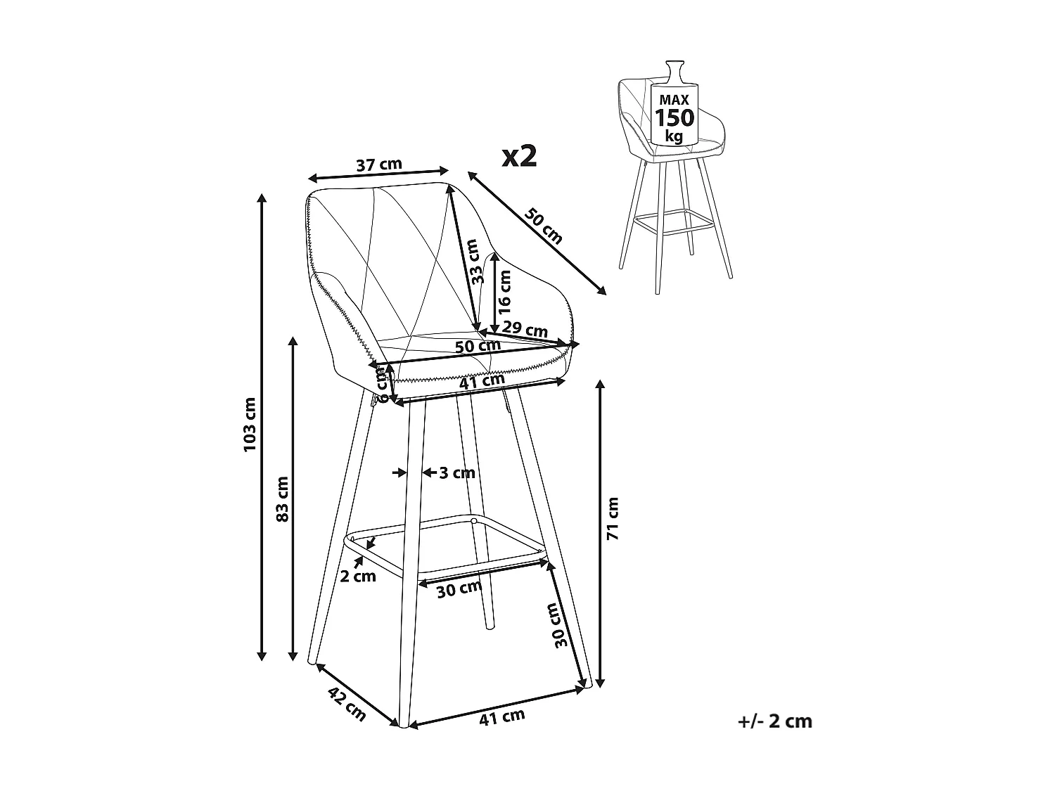 Conjunto de 2 sillas de bar DARIEN Marrón dorado