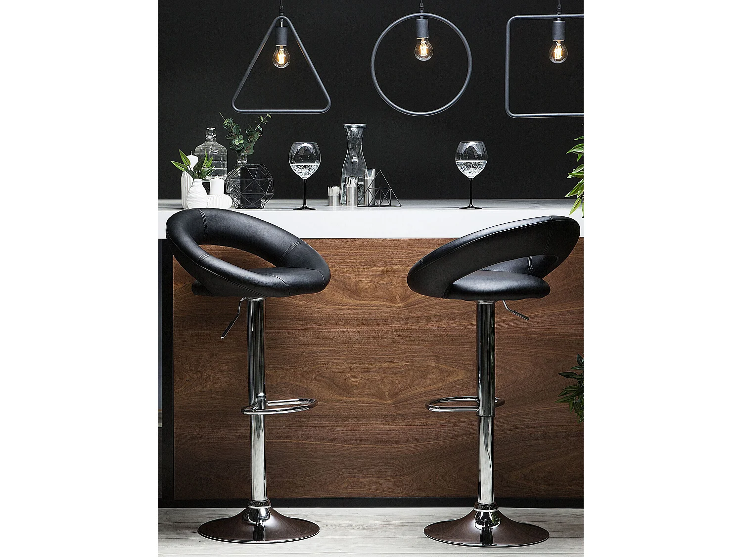 Lot de 2 chaises de bar PEORIA Cuir PU Noir