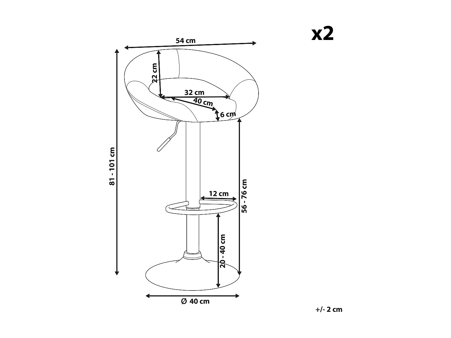 Lot de 2 chaises de bar PEORIA Cuir PU Noir