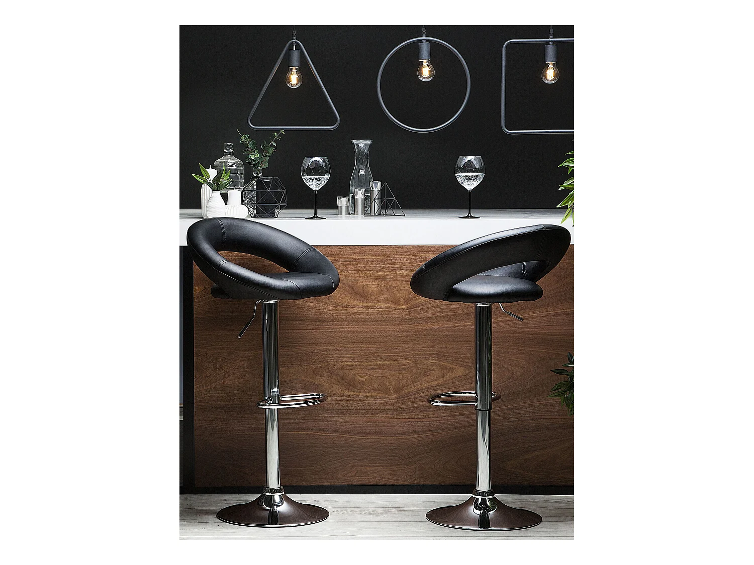 Lot de 2 chaises de bar PEORIA Cuir PU Noir
