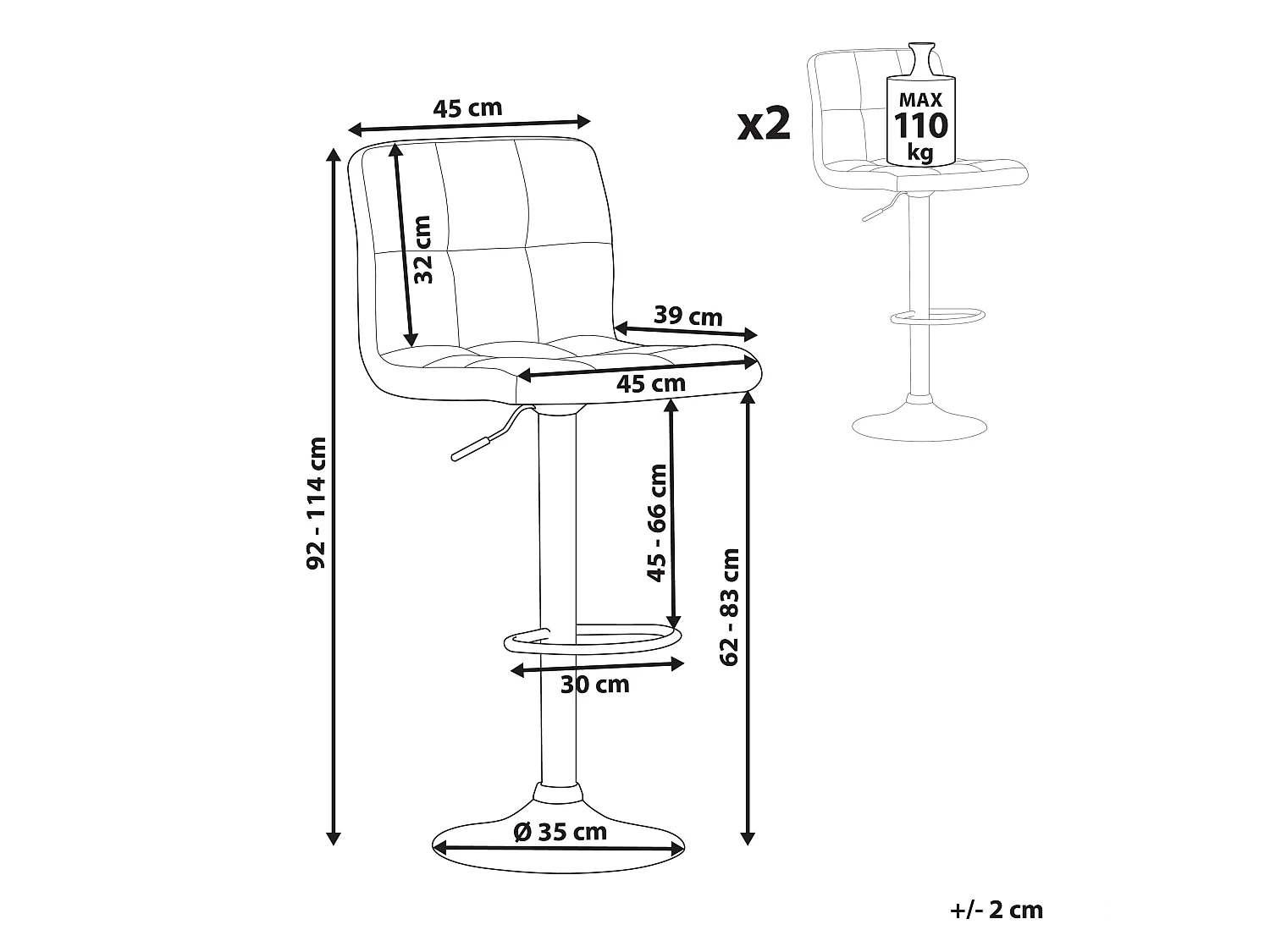 Set van 2 barstoelen MARION Draaibaar Zwart