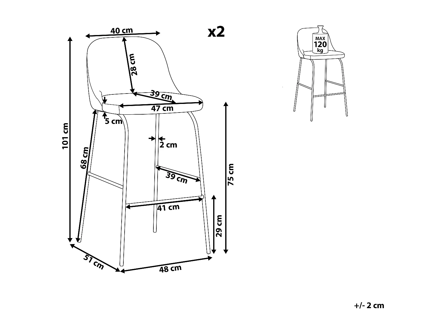 Lot de 2 chaises de bar NEKOMA Velours Rose