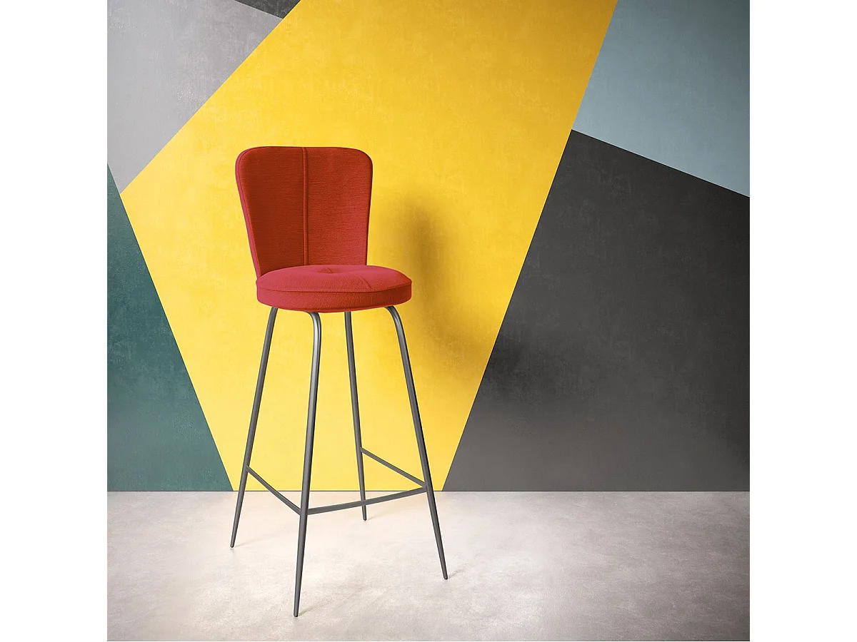 PARIL - Lot de 6 Tabourets de Bar Matelassés Rouges