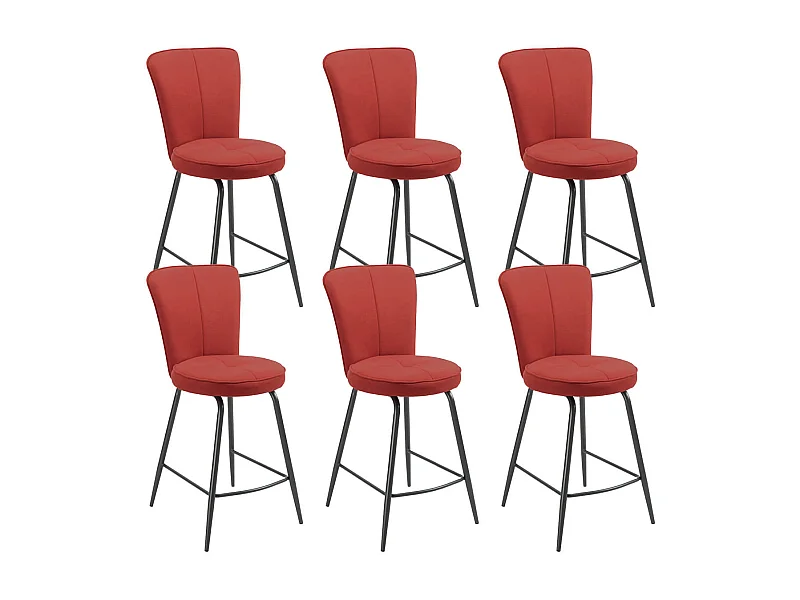 PARIL - Lot de 6 Tabourets de Bar Matelassés Rouges