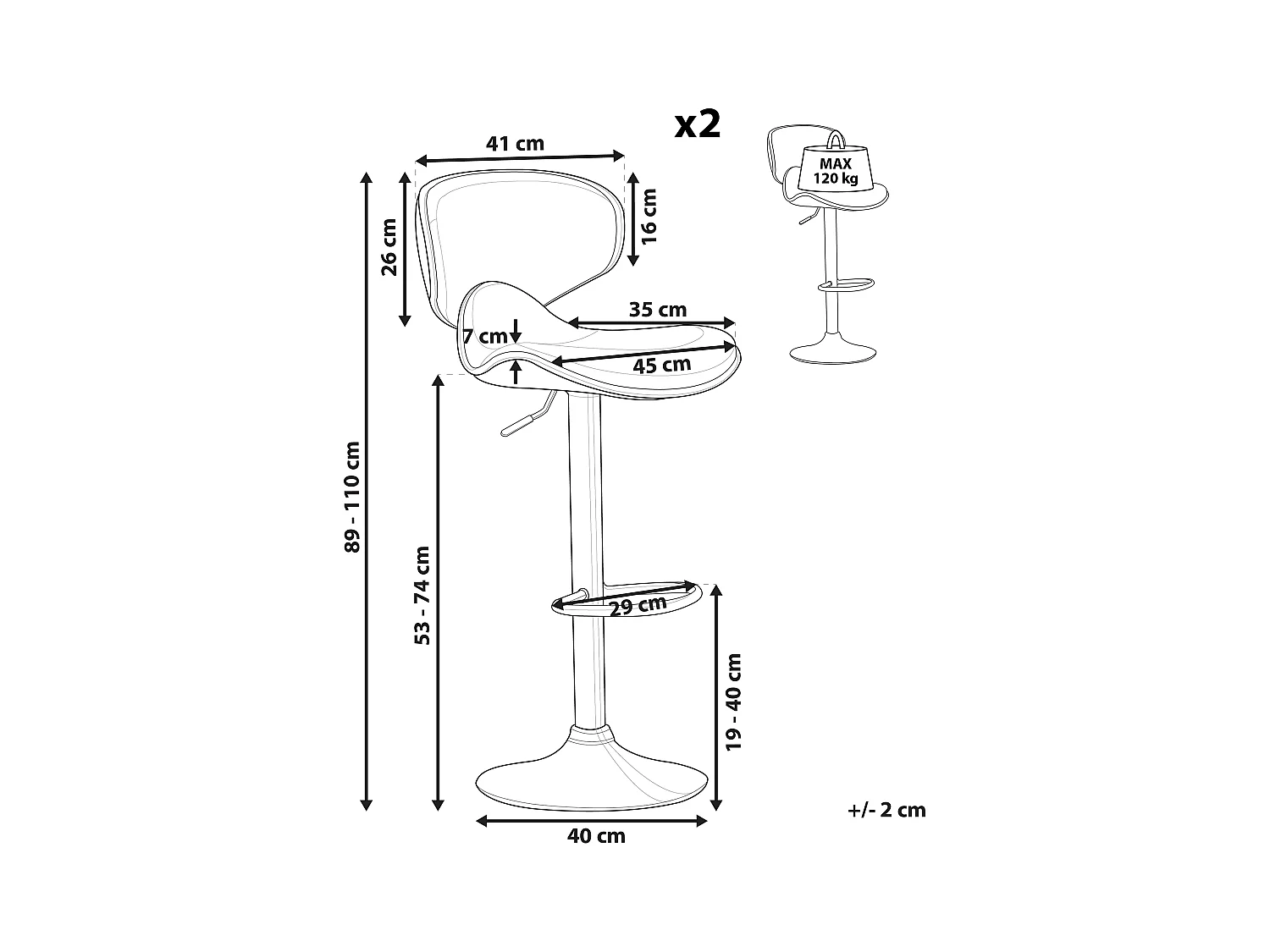 Conjunto de 2 sillas de bar CONWAY Piel sintética giratoria Blanco