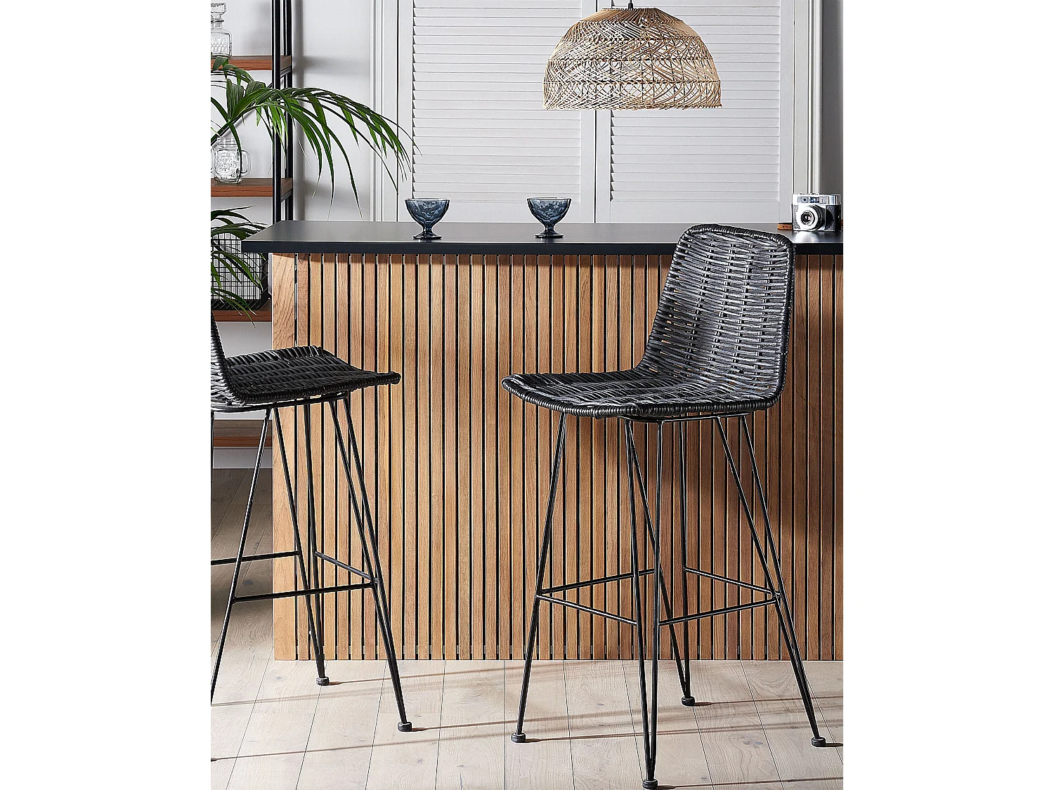 Lot de 2 chaises de bar CASSITA Rotin Noir