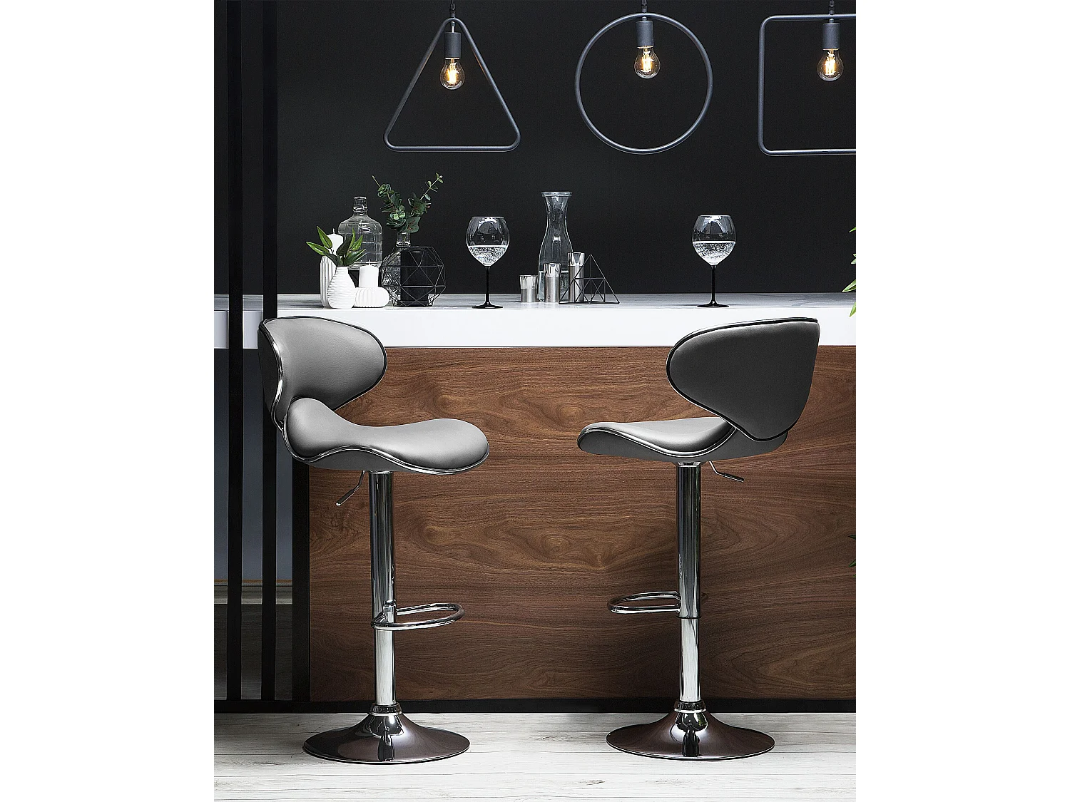 Lot de 2 chaises de bar CONWAY Cuir PU Gris