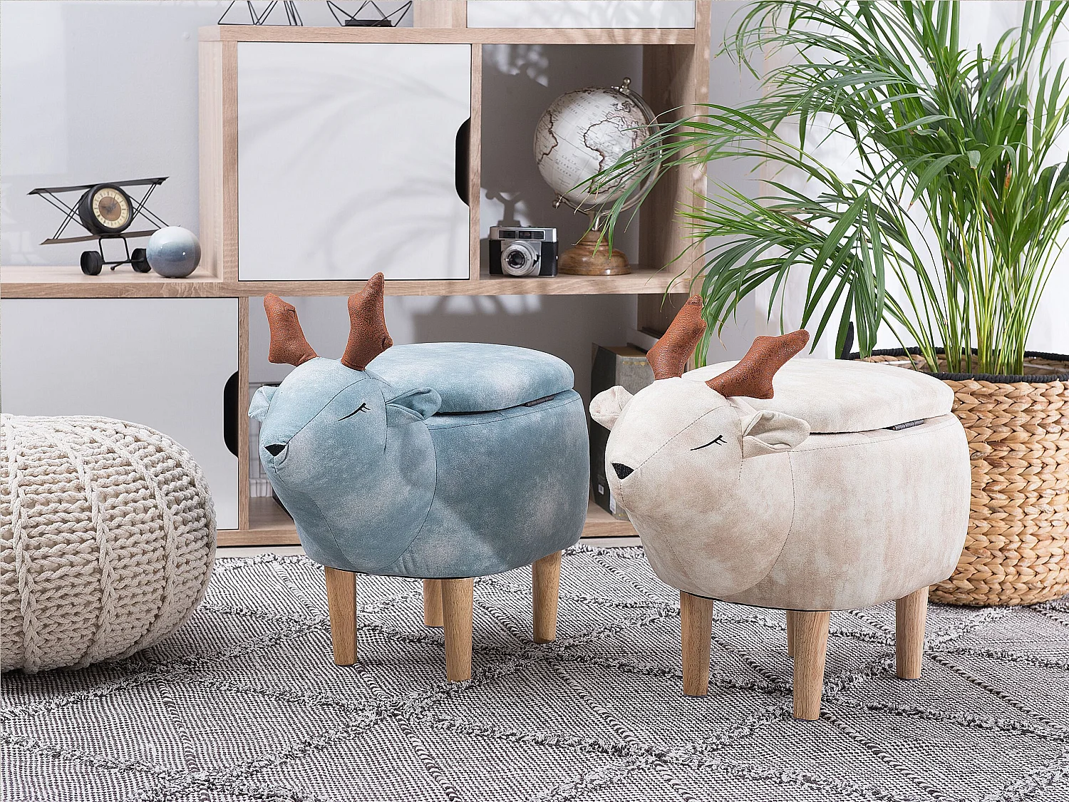 Tierhocker mit Stauraum REINDEER Stoff Beige