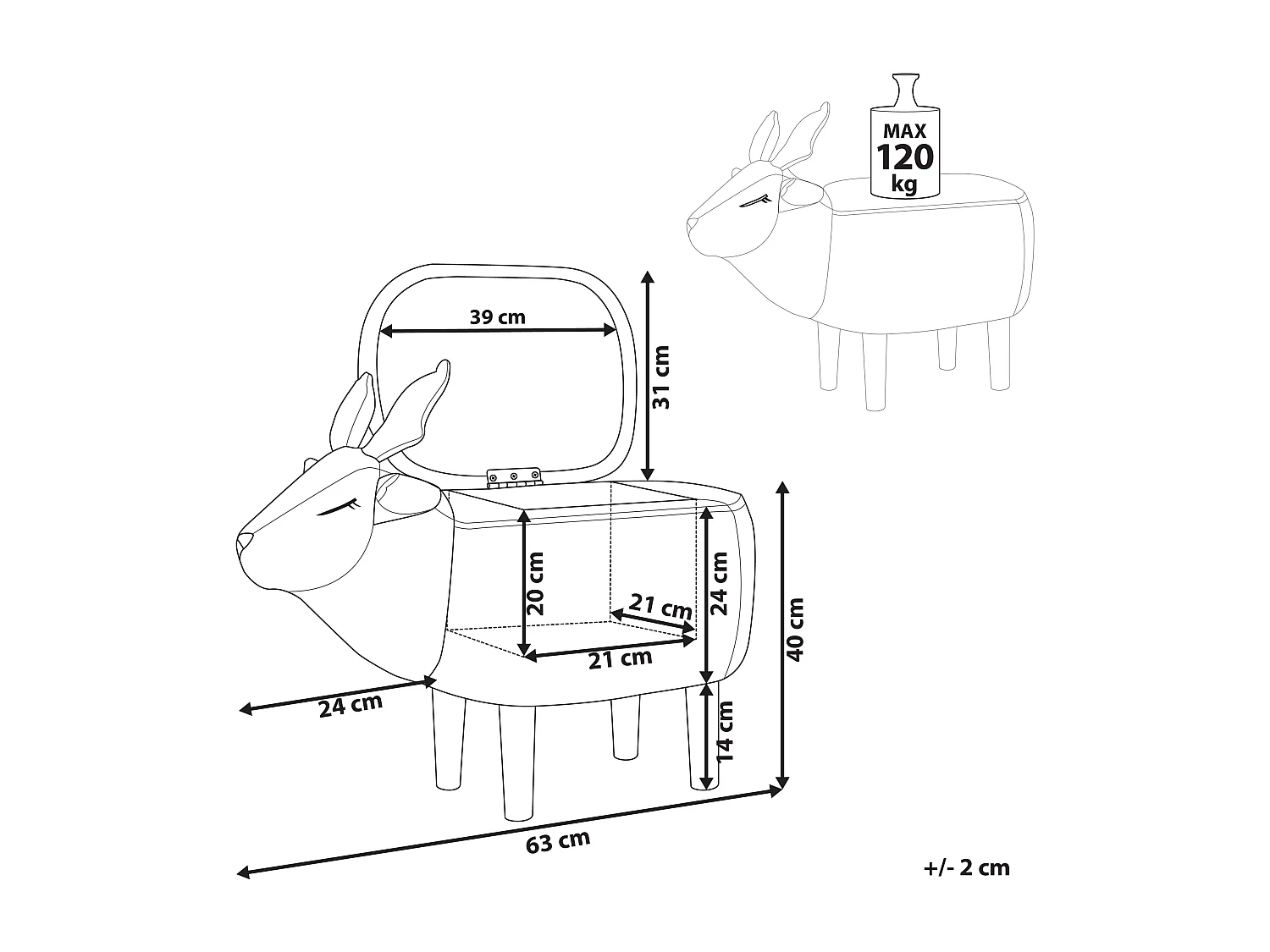 Pufa zwierzak ze schowkiem beżowa REINDEER