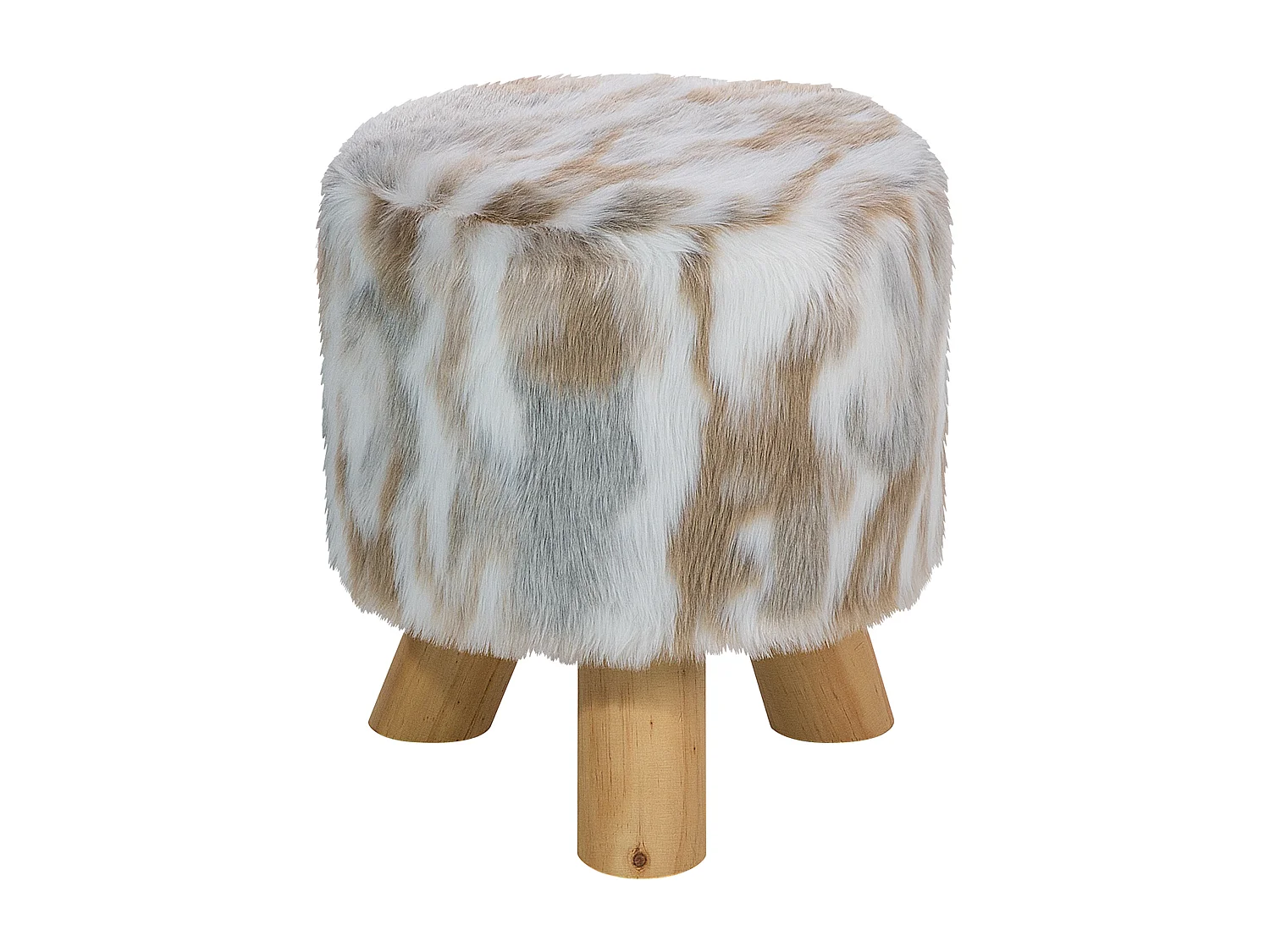 Schöner Hocker in Beige / Grau / Braun Stoff mit Holzbeinen Boho Still Texas