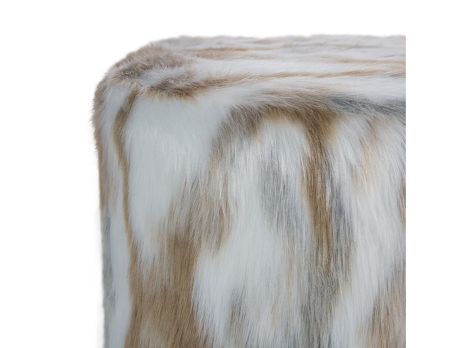 Schöner Hocker in Beige / Grau / Braun Stoff mit Holzbeinen Boho Still Texas