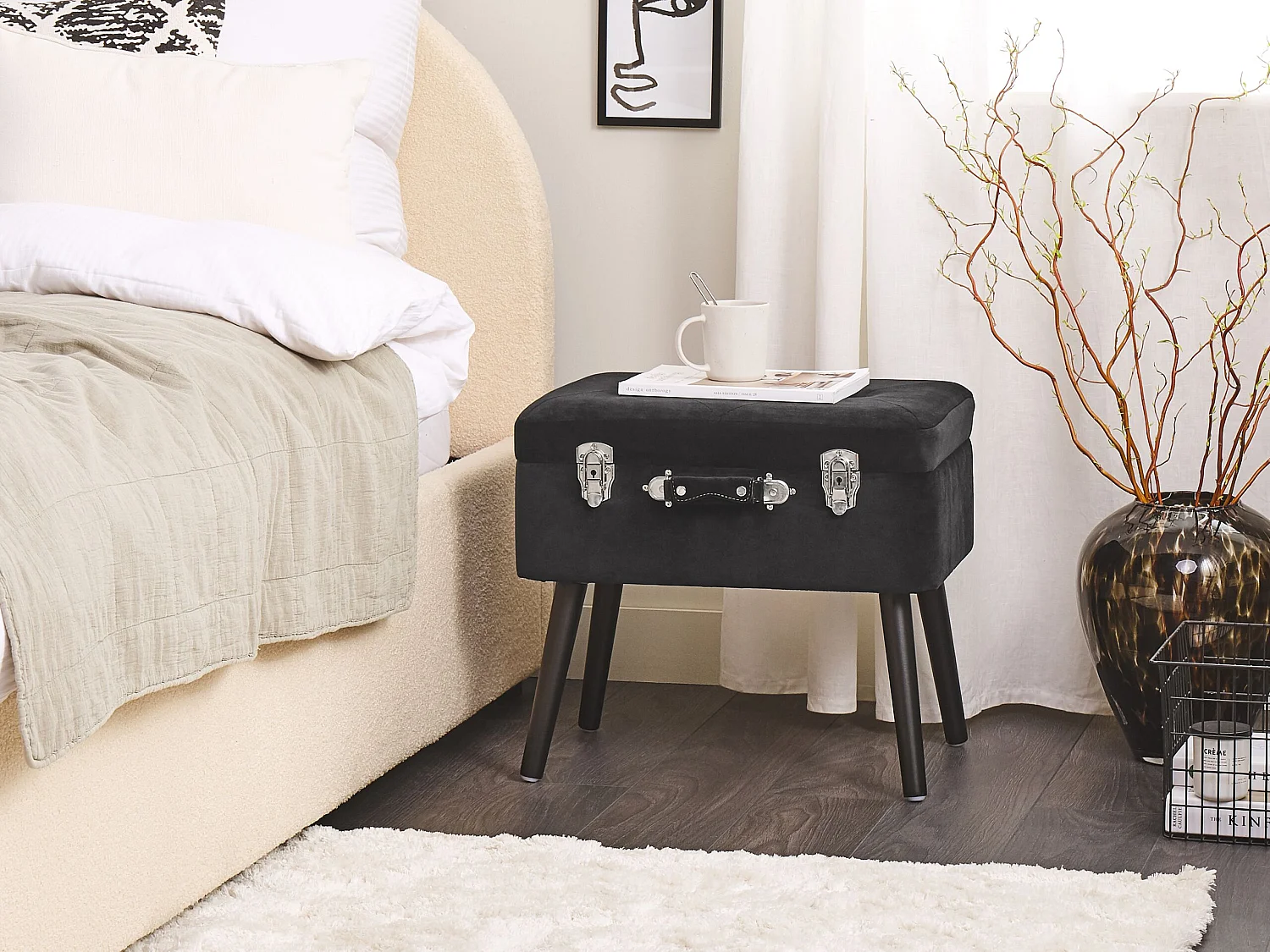 Tabouret de rangement MALLARD Velours Noir