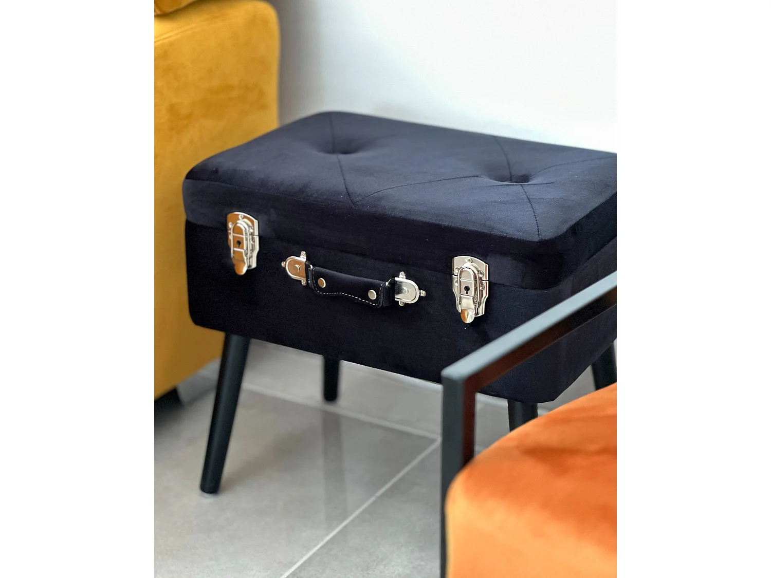 Storage Stool MALLARD Velvet Black