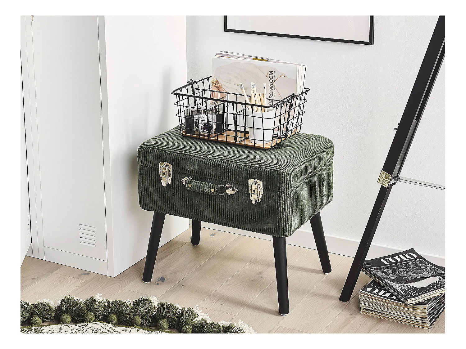 Tabouret de rangement MALLARD Velours côtelé Vert foncé