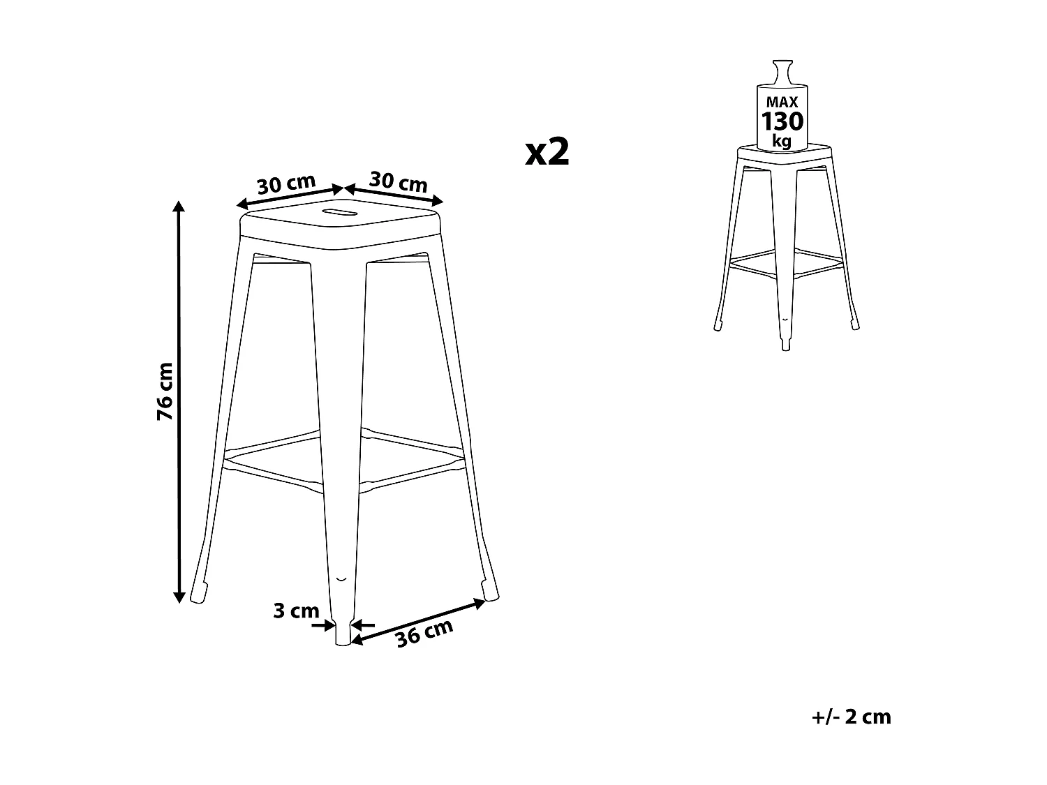 Set van 2 barkrukken CABRILLO Metaal Grijs