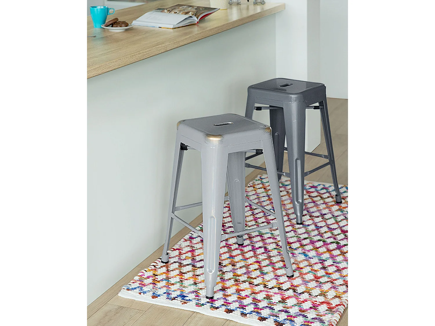 Conjunto de 2 bancos de bar CABRILLO Metal Cinzento