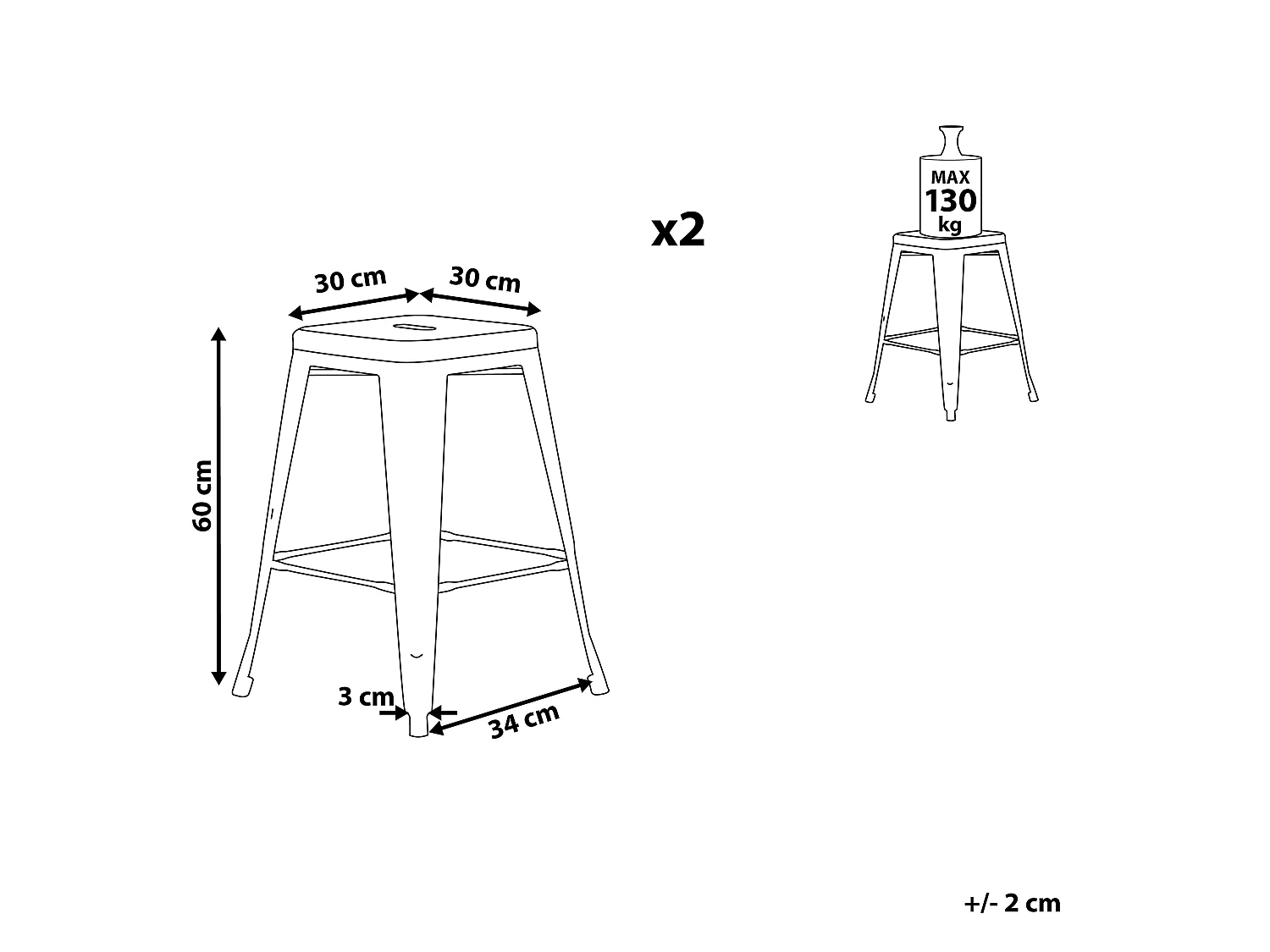 Conjunto de 2 bancos de bar CABRILLO Metal Cinzento