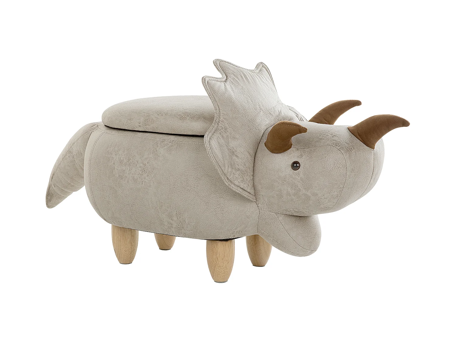 Tabouret de rangement animal TRICERATOPS Tissu Gris clair