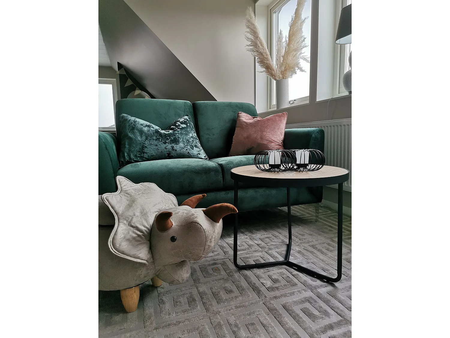 Tabouret de rangement animal TRICERATOPS Tissu Gris clair