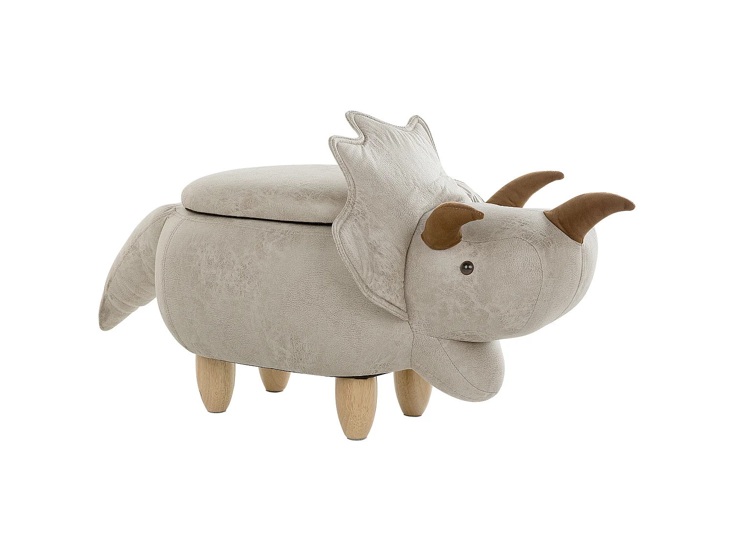 Tierhocker mit Stauraum TRICERATOPS Stoff Hellgrau