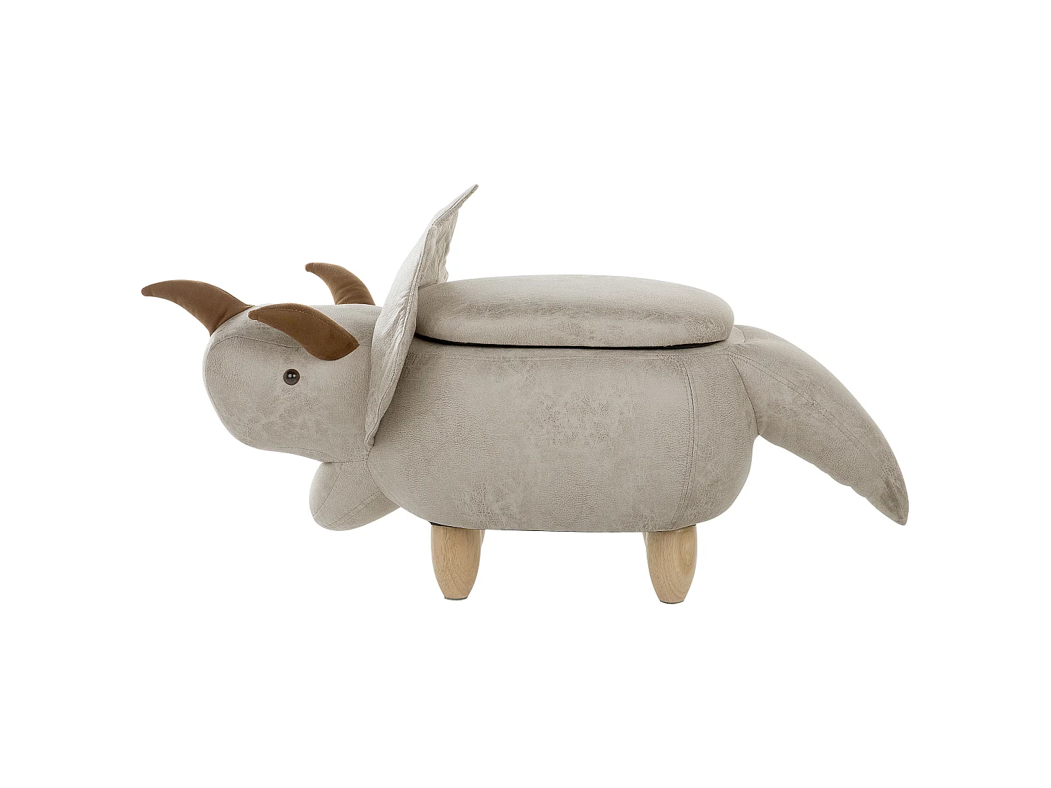 Tierhocker mit Stauraum TRICERATOPS Stoff Hellgrau