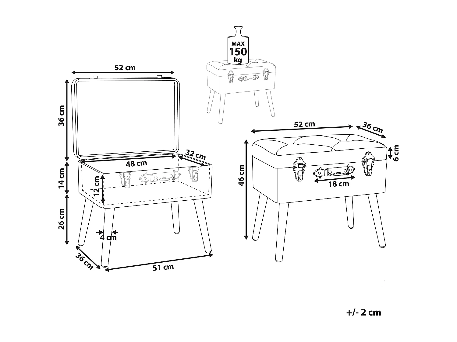Moderner Hocker mit Stauraum grau Samtstoff Kofferhocker Mallard