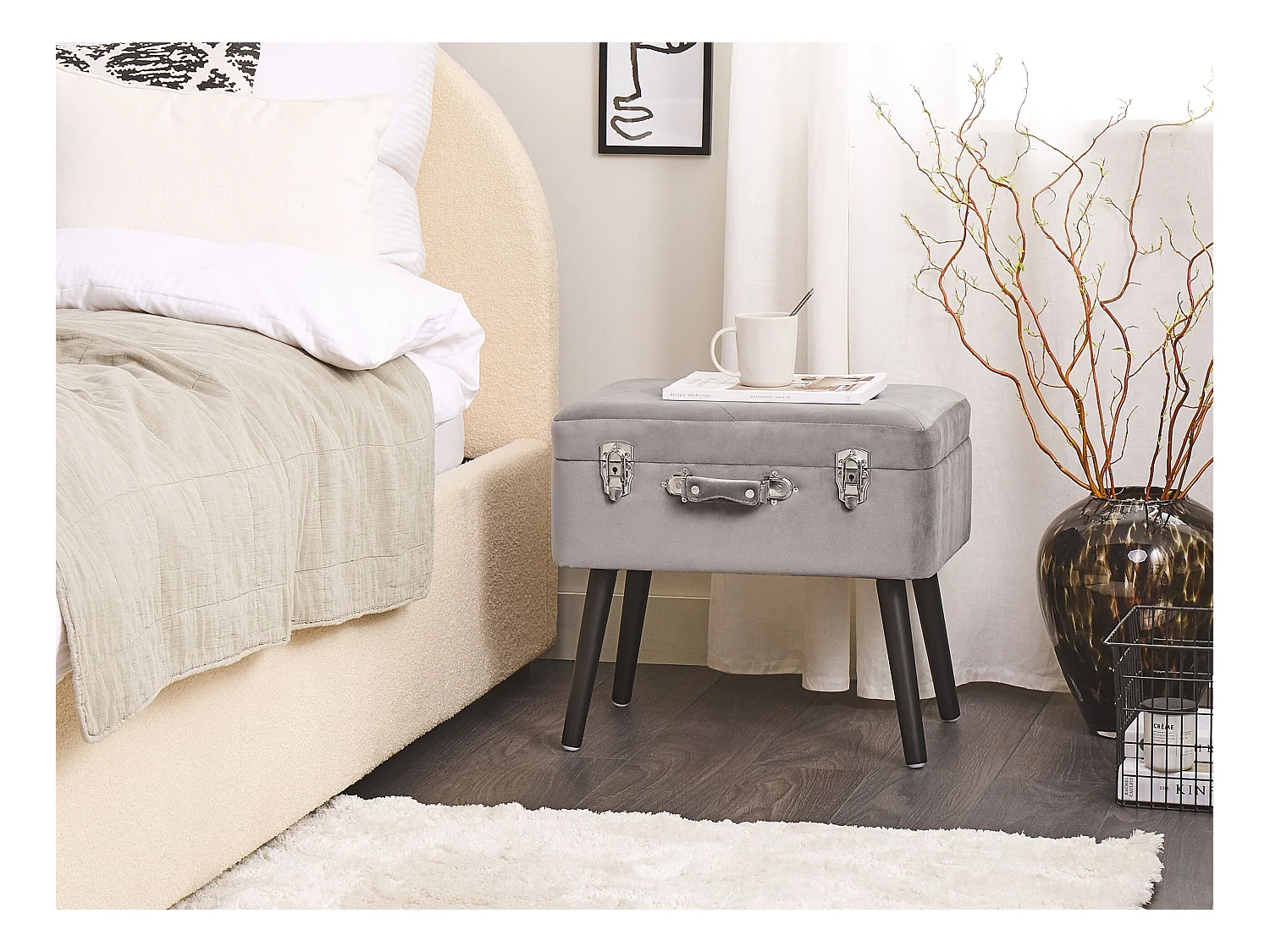 Hocker met opbergruimte MALLARD Fluweel Grijs