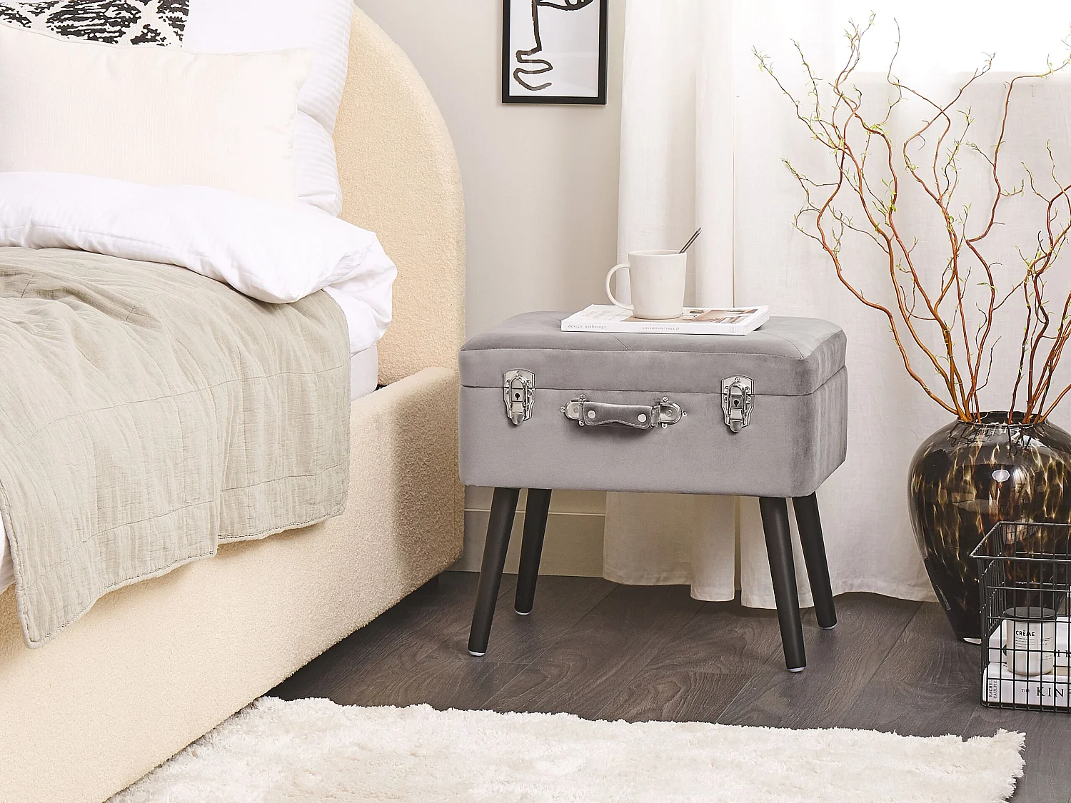 Sgabello contenitore MALLARD Velluto Grigio