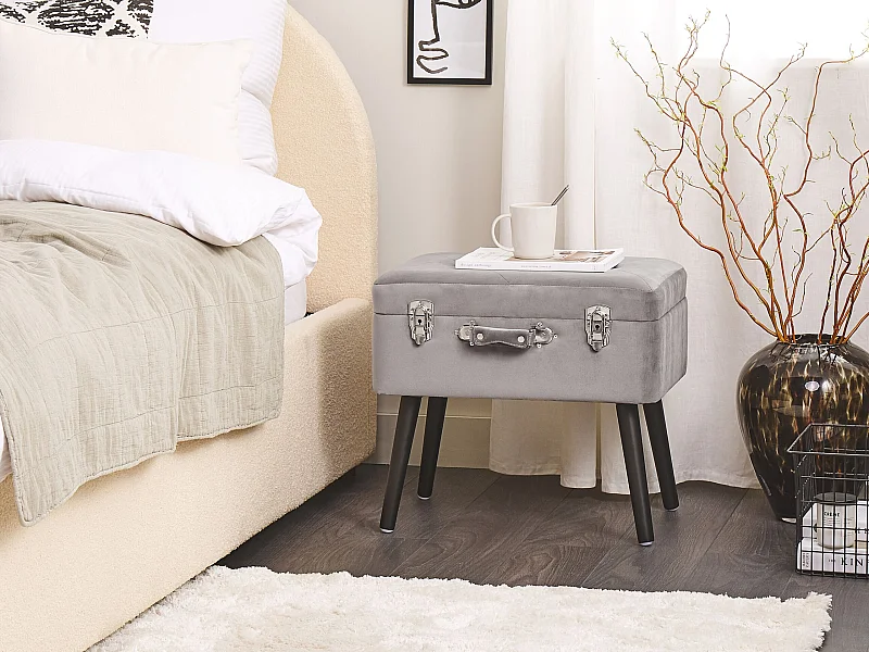 Moderner Hocker mit Stauraum grau Samtstoff Kofferhocker Mallard