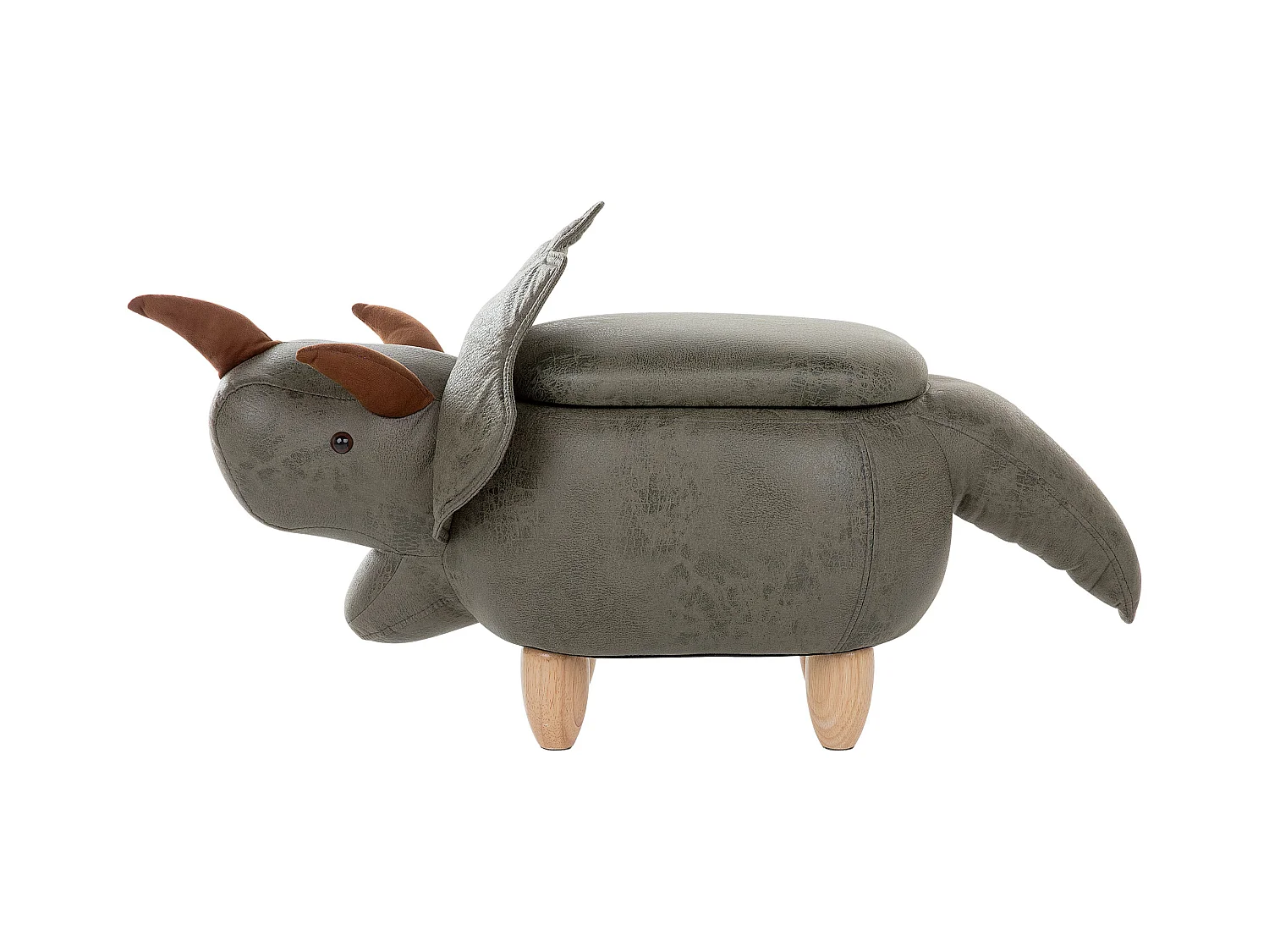 Tabouret de rangement animal TRICERATOPS Tissu Vert foncé
