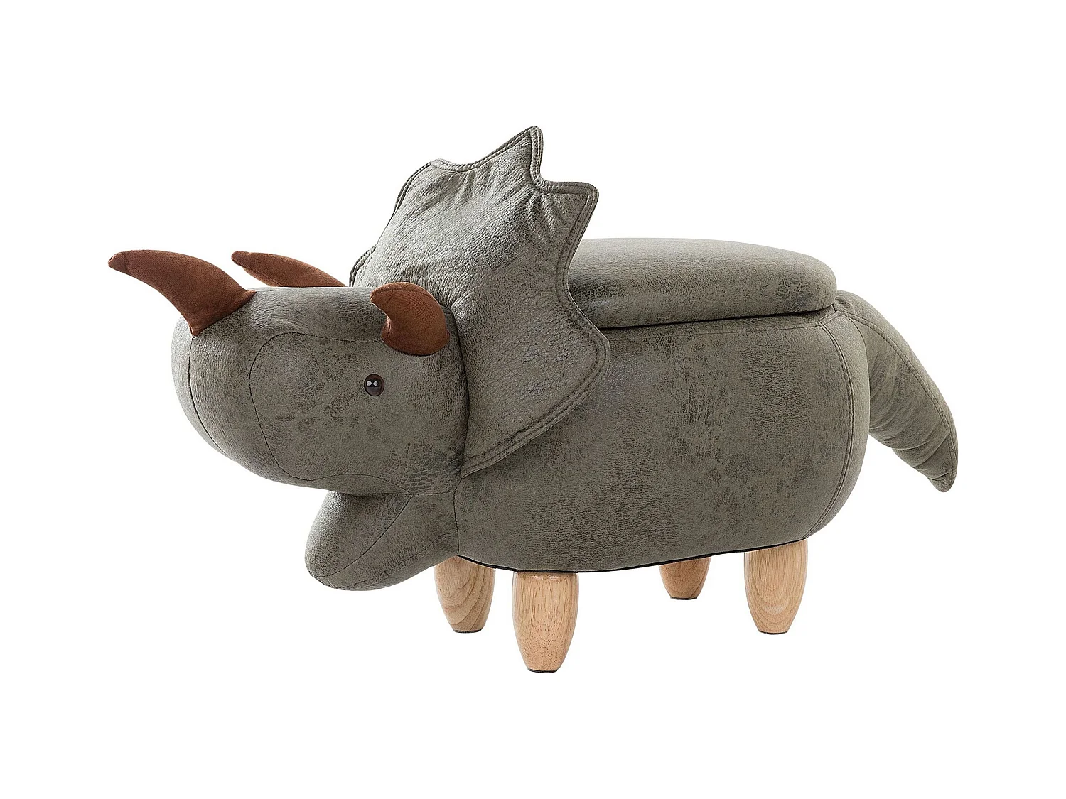 Tabouret de rangement animal TRICERATOPS Tissu Vert foncé