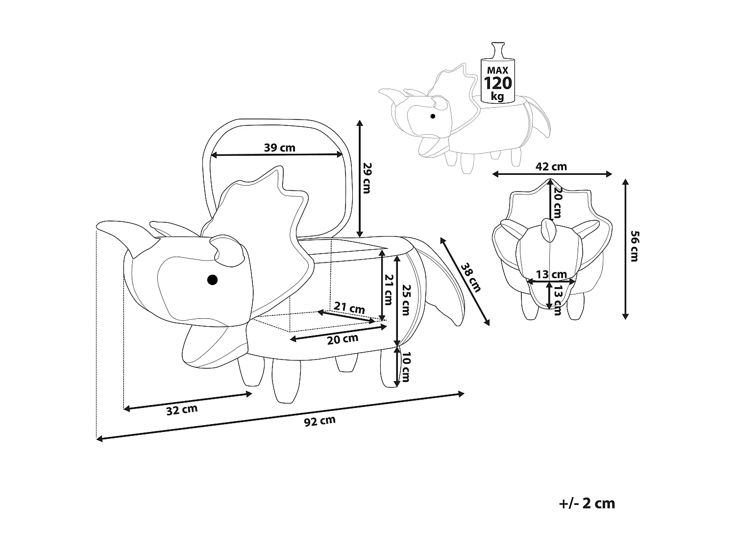 Verspielter Dino-Hocker für Kinder grün Triceratops