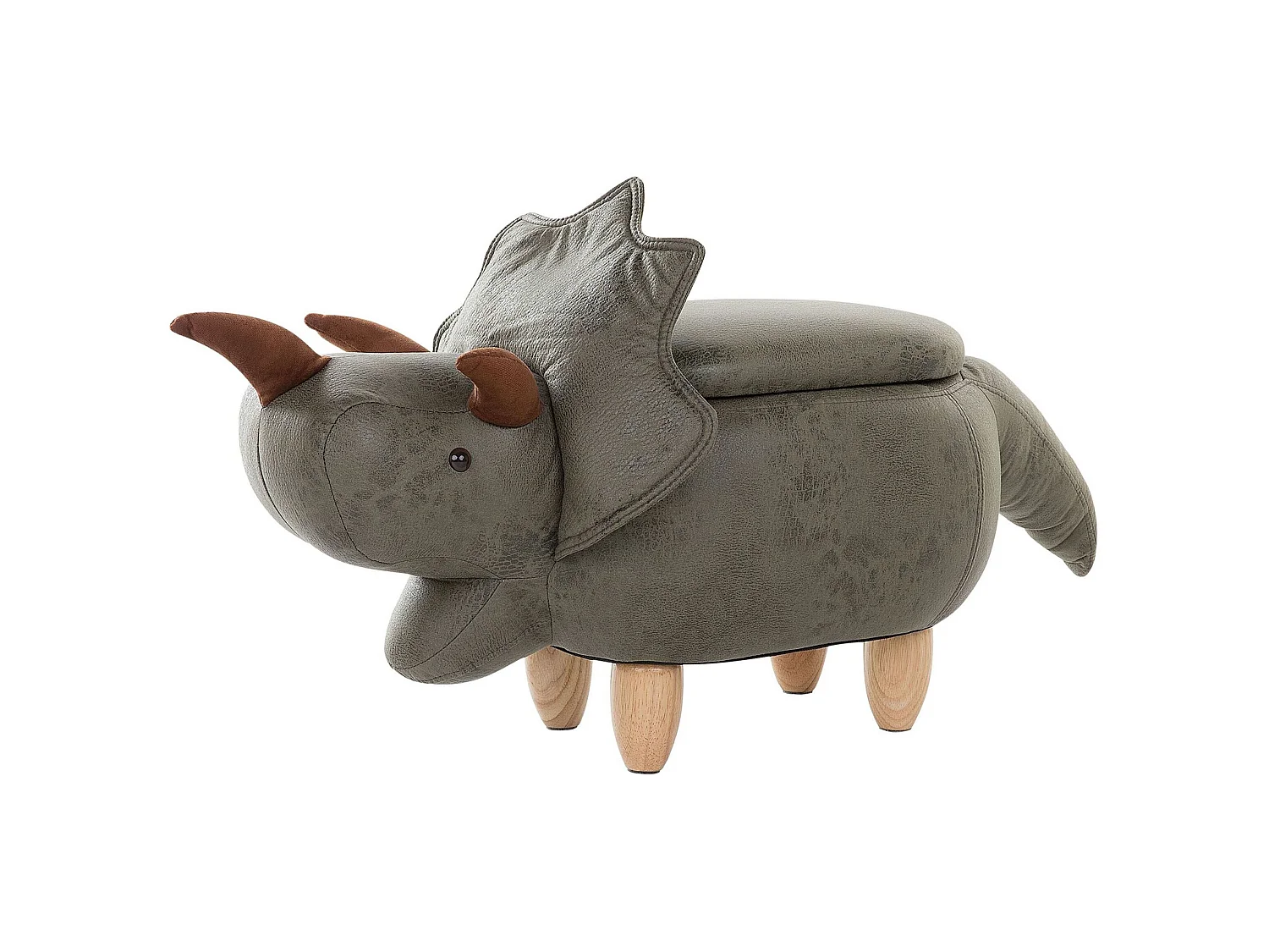 Tabouret de rangement animal TRICERATOPS Tissu Vert foncé