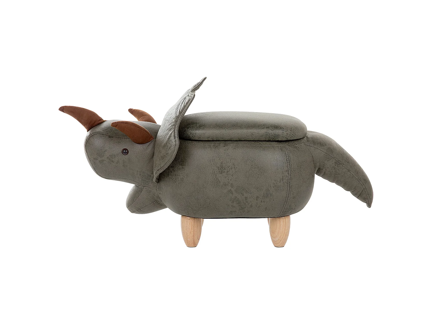 Tabouret de rangement animal TRICERATOPS Tissu Vert foncé