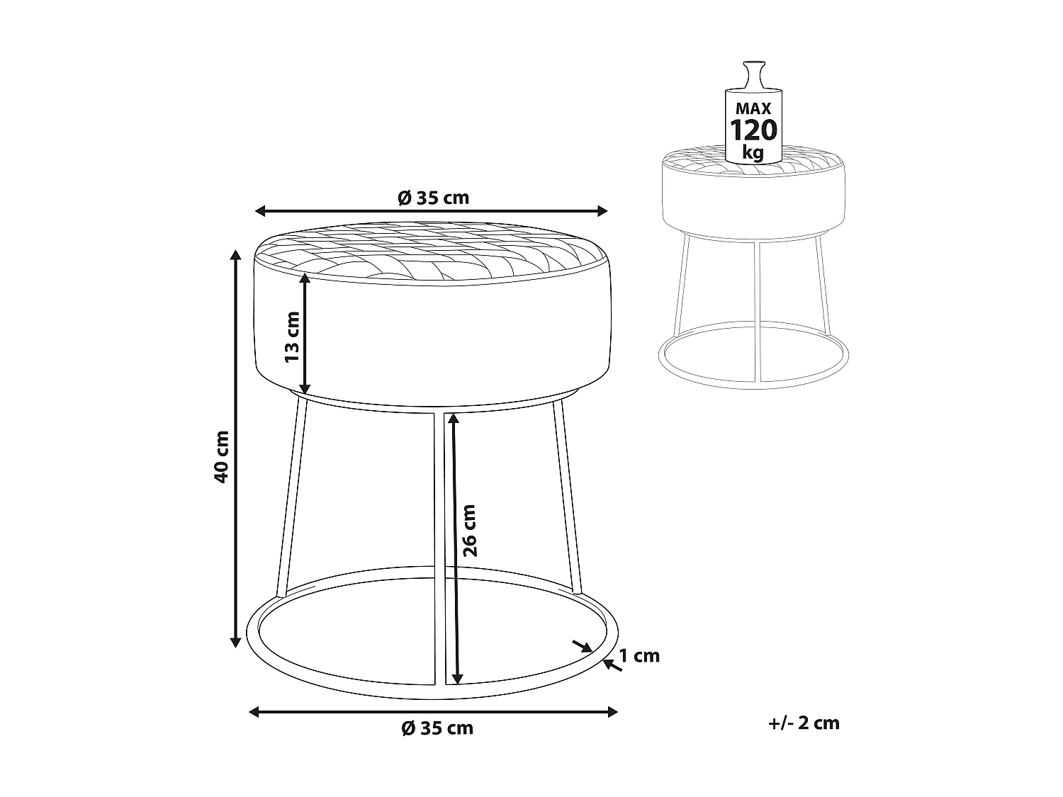 Hocker Samtstoff dunkelgrau / gold rund ⌀ 35 cm DELCO