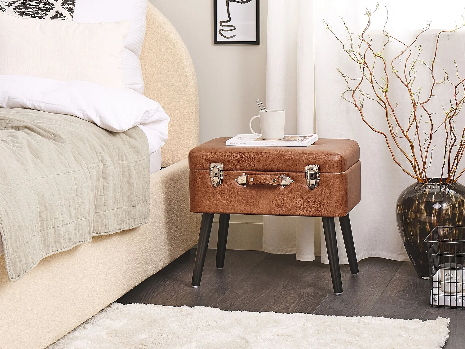 Tabouret de rangement MALLARD Cuir PU Marron doré