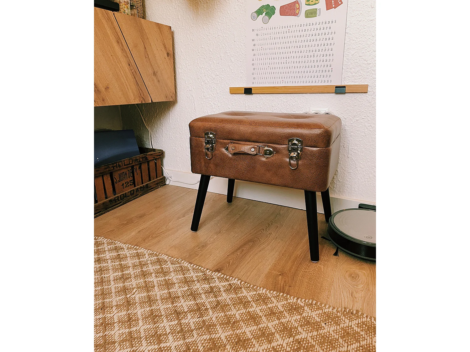 Tabouret de rangement MALLARD Cuir PU Marron doré