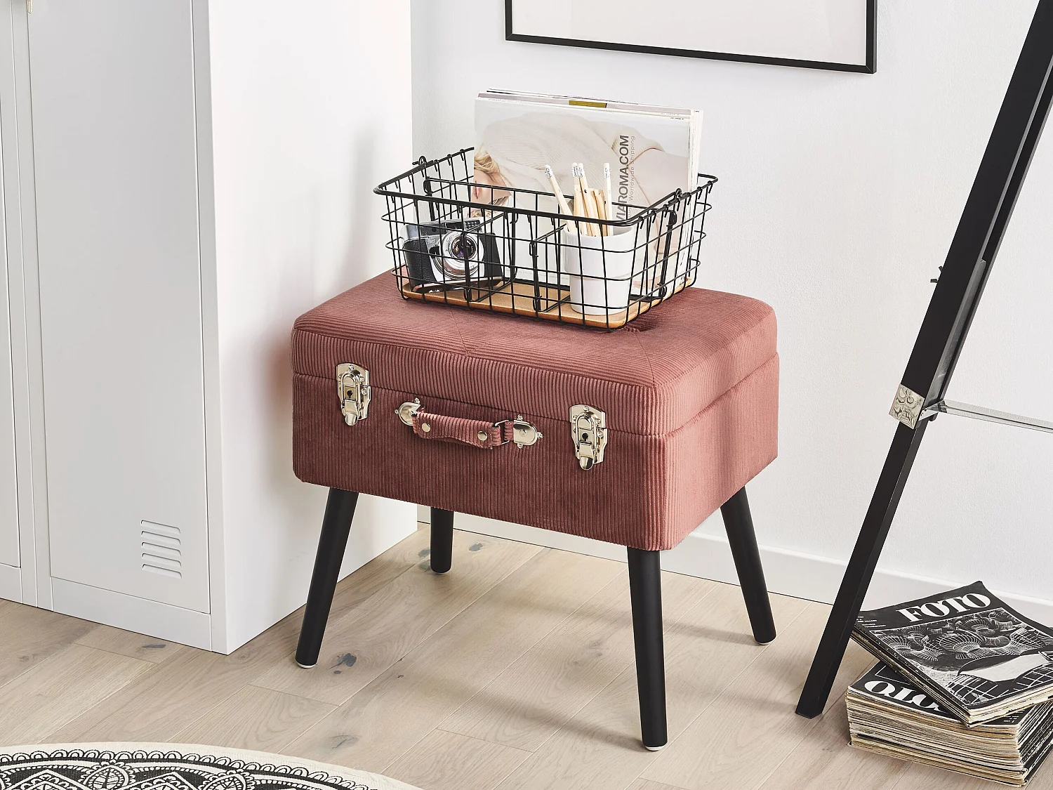 Tabouret de rangement MALLARD Velours côtelé Rose