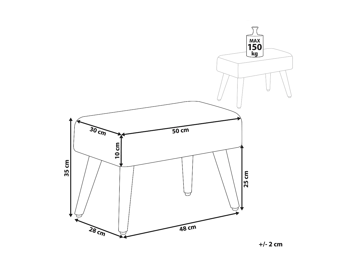 Eleganter Hocker in Grau Samtstoff Holzbeine modern Takoma