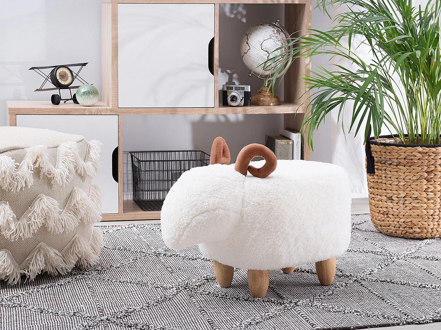 Tierhocker LAMB Stoff Weiss