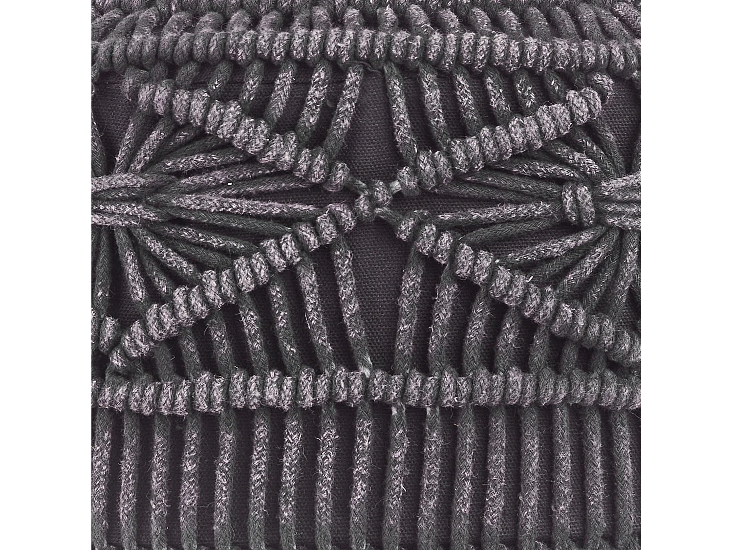 Hocker Baumwolle Makramee grau rund dreibeinig Eukalyptusholz hellbraun Mundra