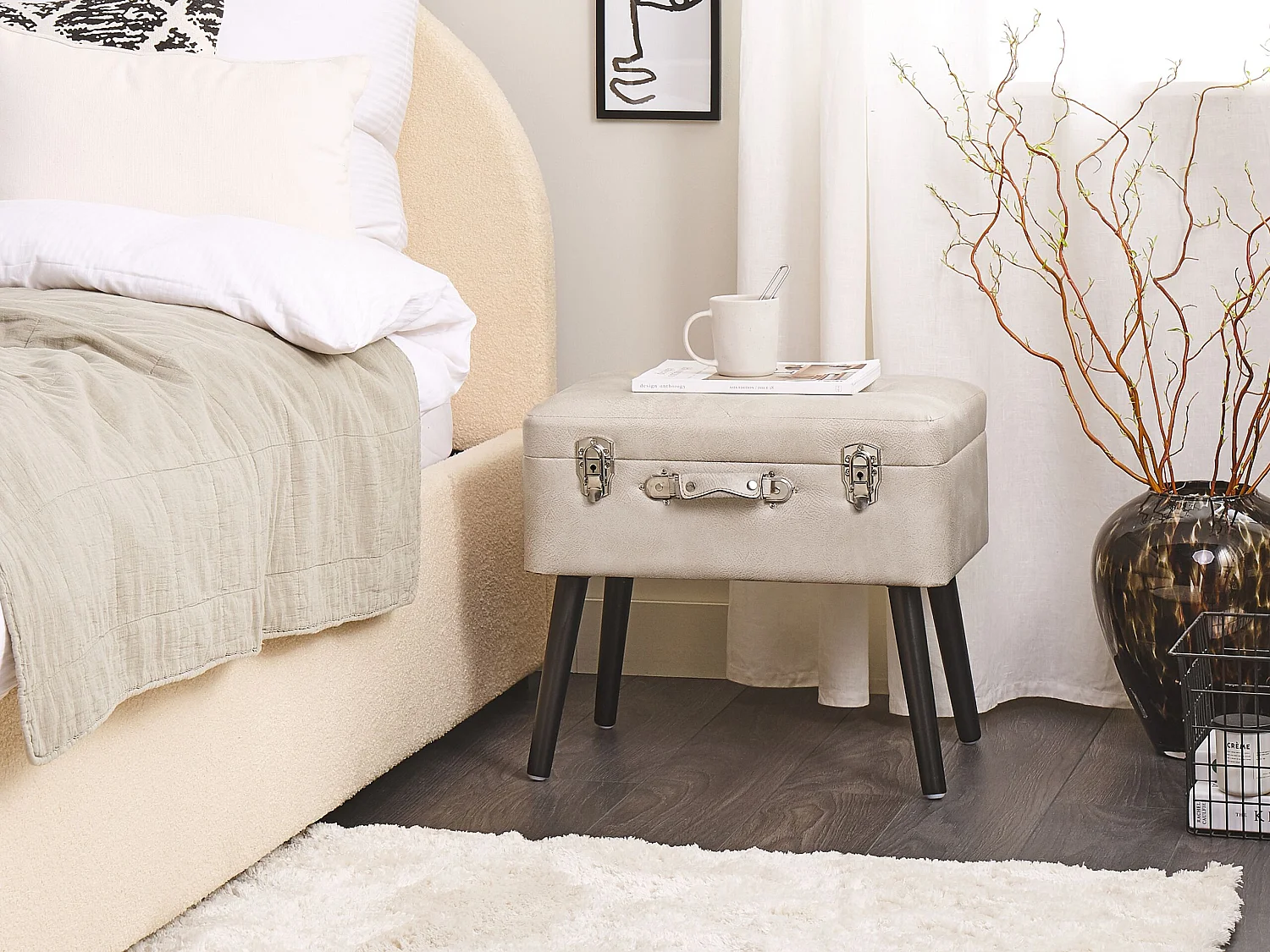 Tabouret de rangement MALLARD Cuir PU Beige
