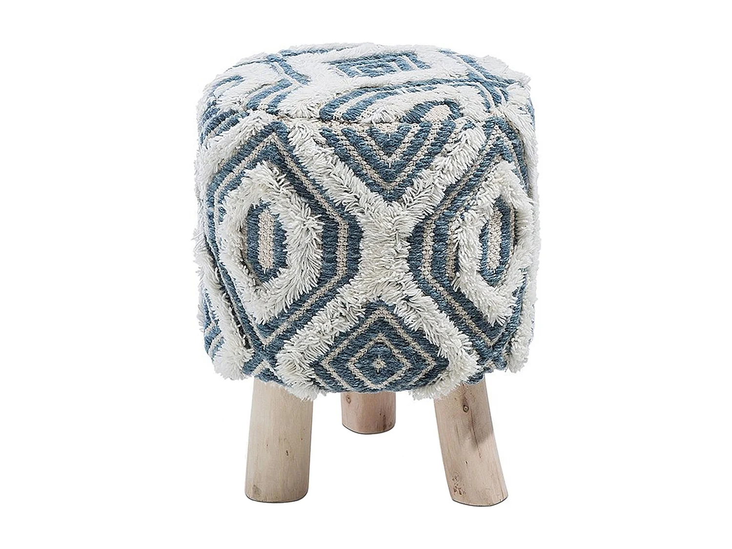 Hocker Sitzhocker Taburett weiß blau Wolle und Baumwolle oriental Agra