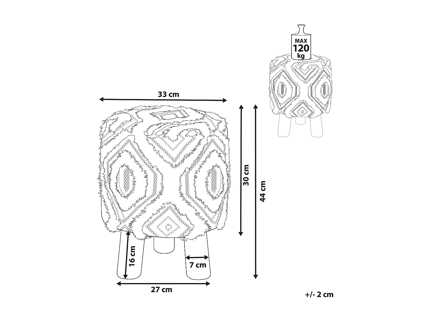 Hocker Sitzhocker Taburett weiß blau Wolle und Baumwolle oriental Agra
