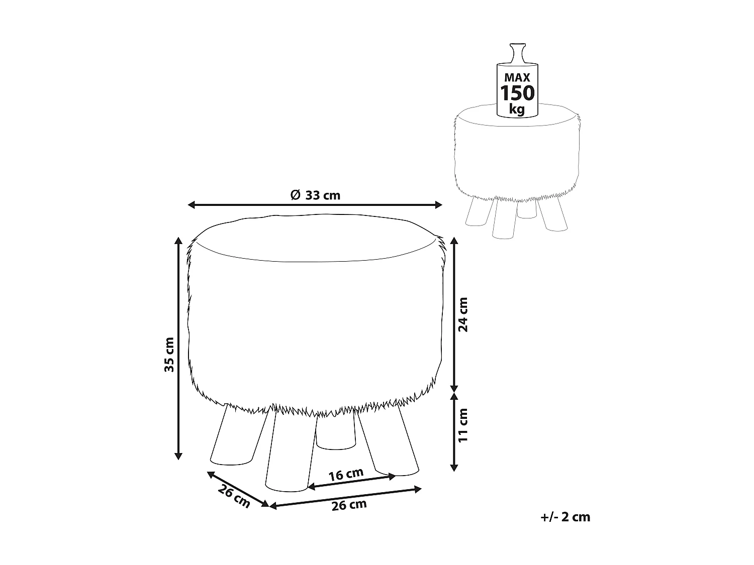 Schöner Sitzhocker in Braun und Beige Stoff Holzbeine Topeka