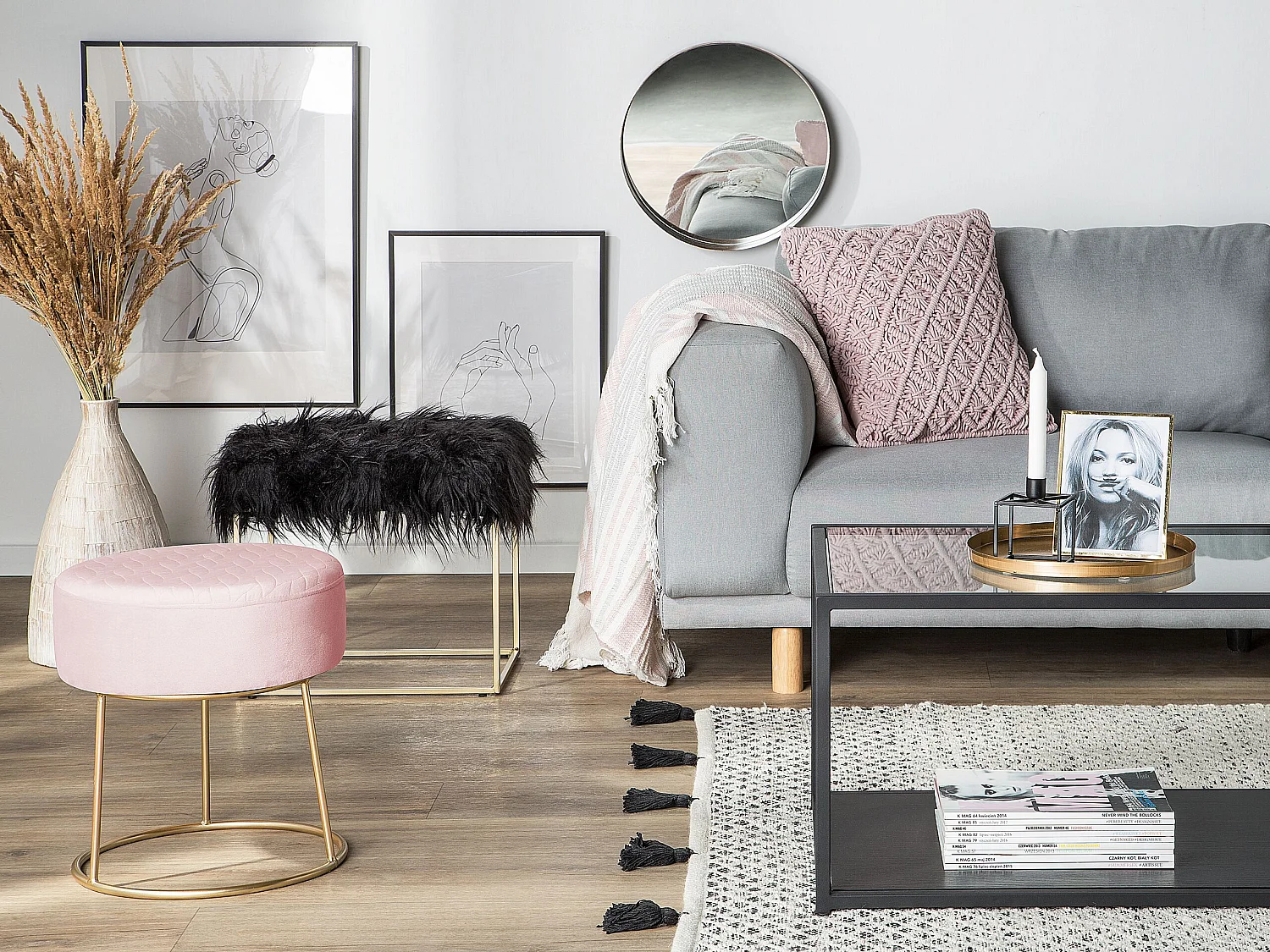 Repose-pied DELCO Velours Rose pastel