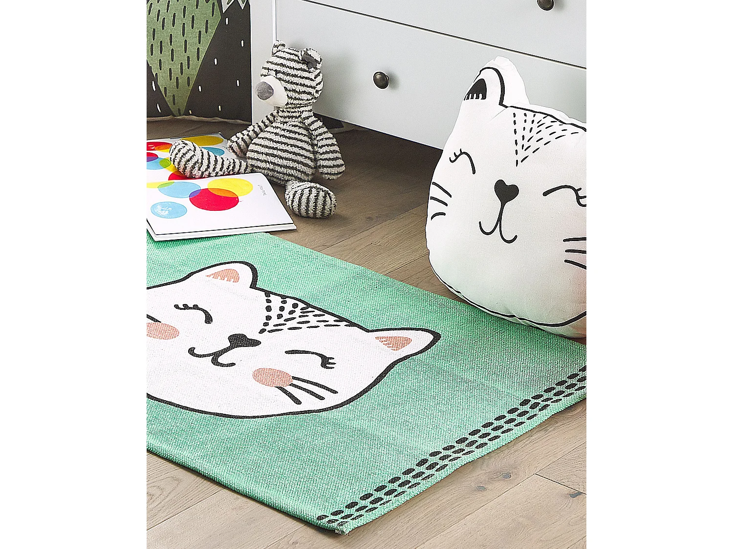 Tapete para crianças com motivo de gato em algodão verde 90 x 60 cm HOWRAH
