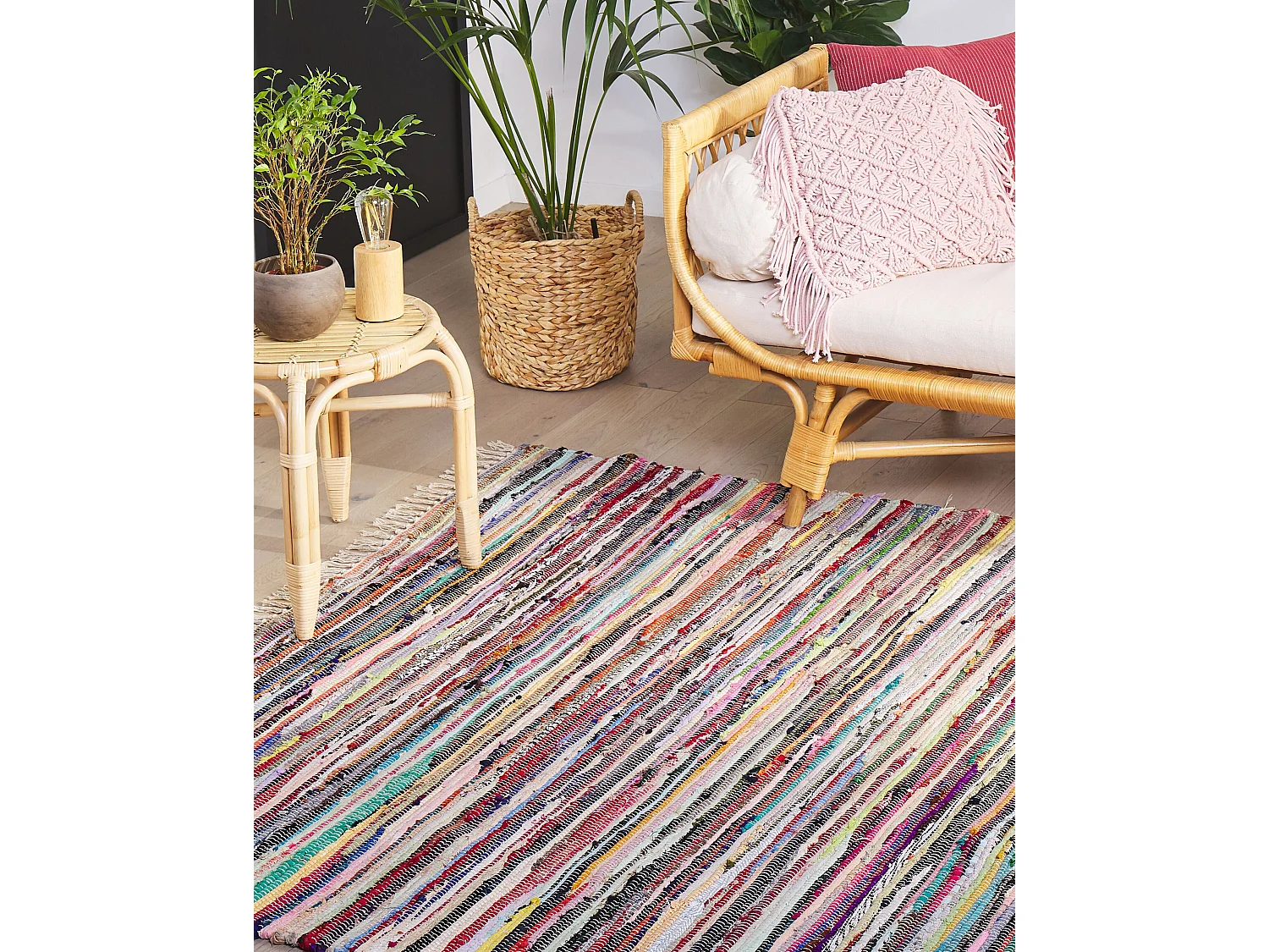 Tappeto multicolore chiaro in cotone con fronde 160 x 230 cm DANCA