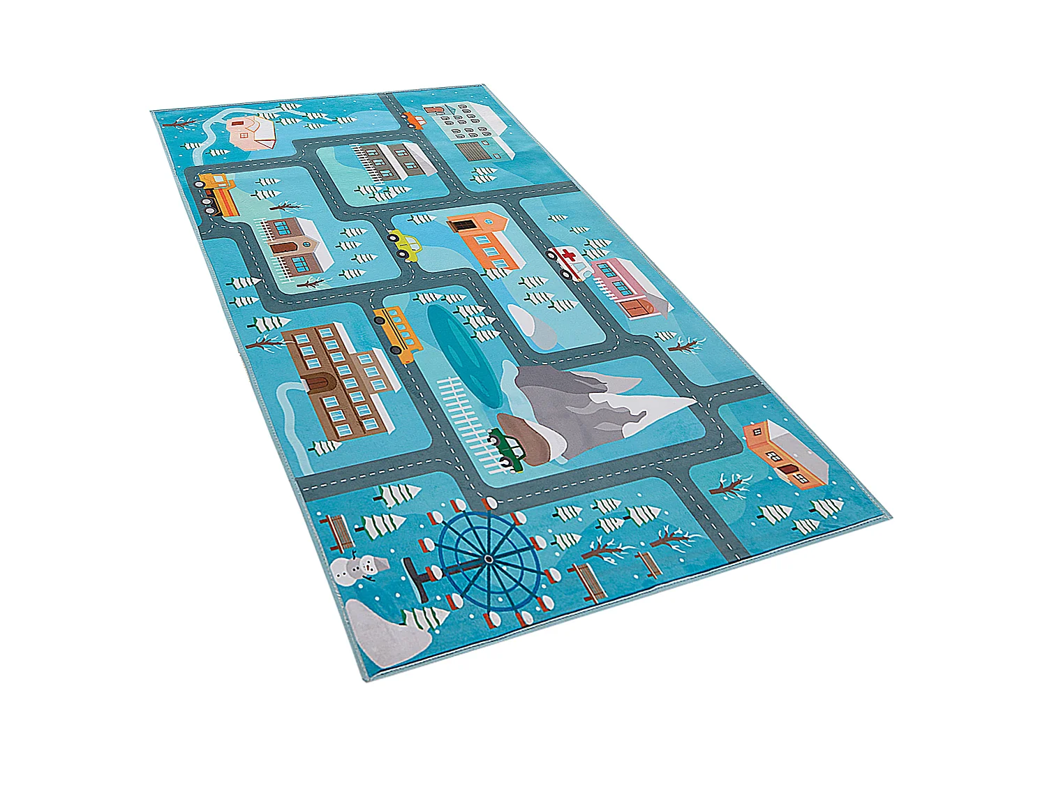 Verspielter Kinderteppich blau Stadt-Motiv 80 x 150 cm Kigi